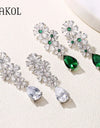 Vintage Luxury Green CZ Water Drop Flower Dangle Earrings