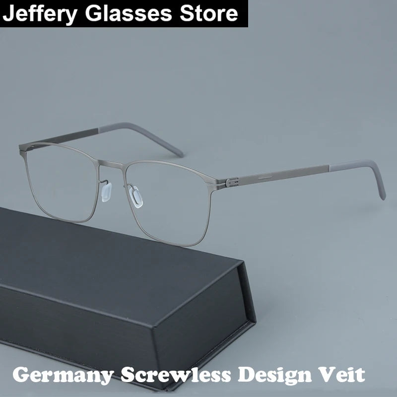 Mens Square Screwless Stainless Steel Eyeglasses Frame