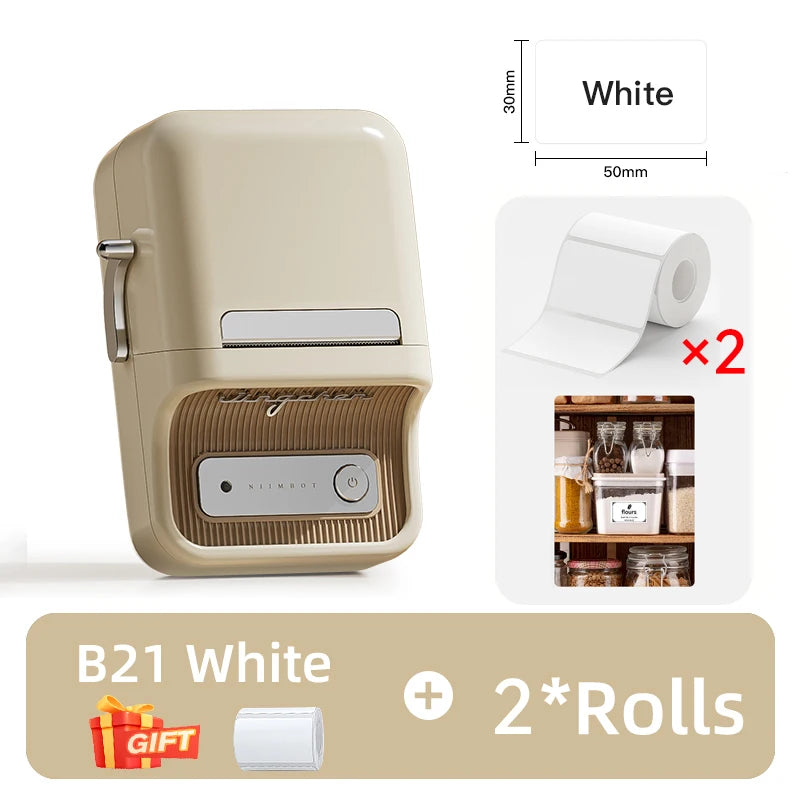 B21 / B21 Pro Thermal Label Printer, Bluetooth Wireless Sticker Maker 20–50mm, Portable Inkless Barcode Label Printer for Office & Retail