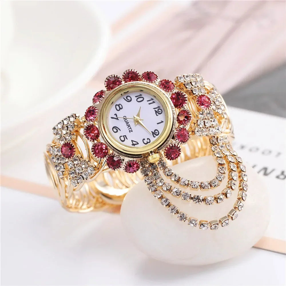 Women Watches Diamond-Embedded Elegant Quartz Watch Stylish Opening Luxury Creative Alloy Bracelet Watch