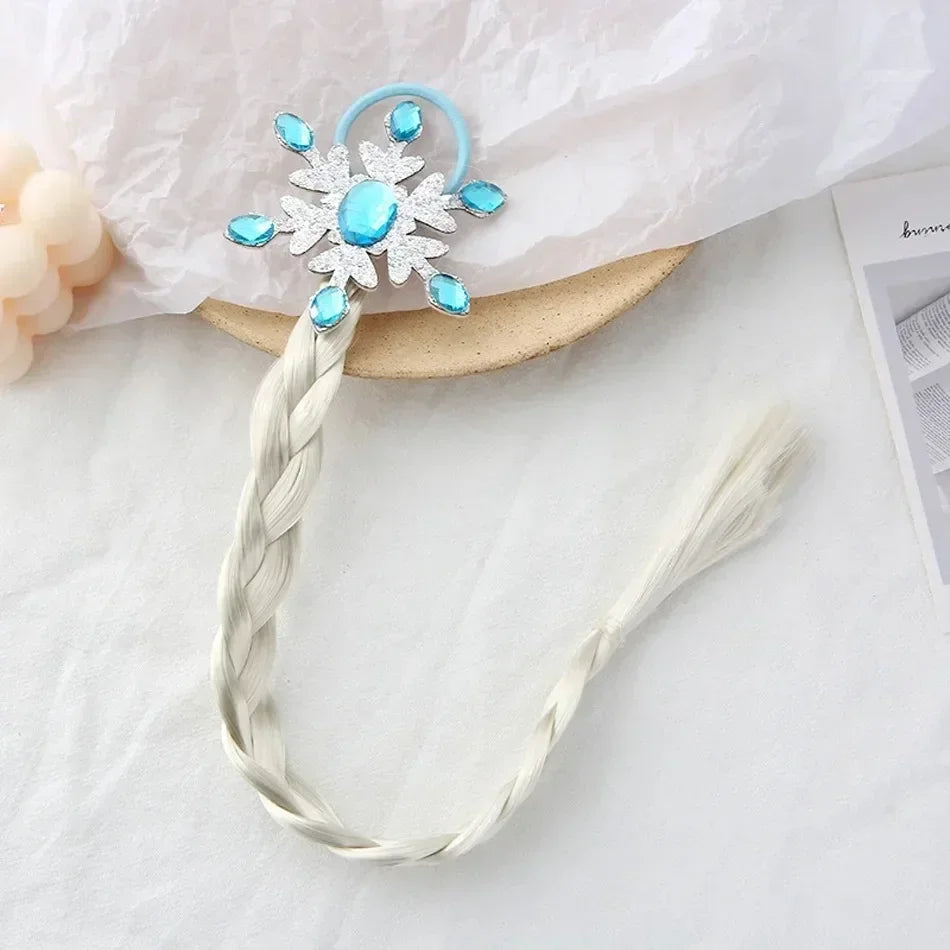 Girls Elsa Cosplay Headband Weaving Braid Tangled Snowflake Crown Headband Hair Accessories Girl Princess Bow Hair Ornament