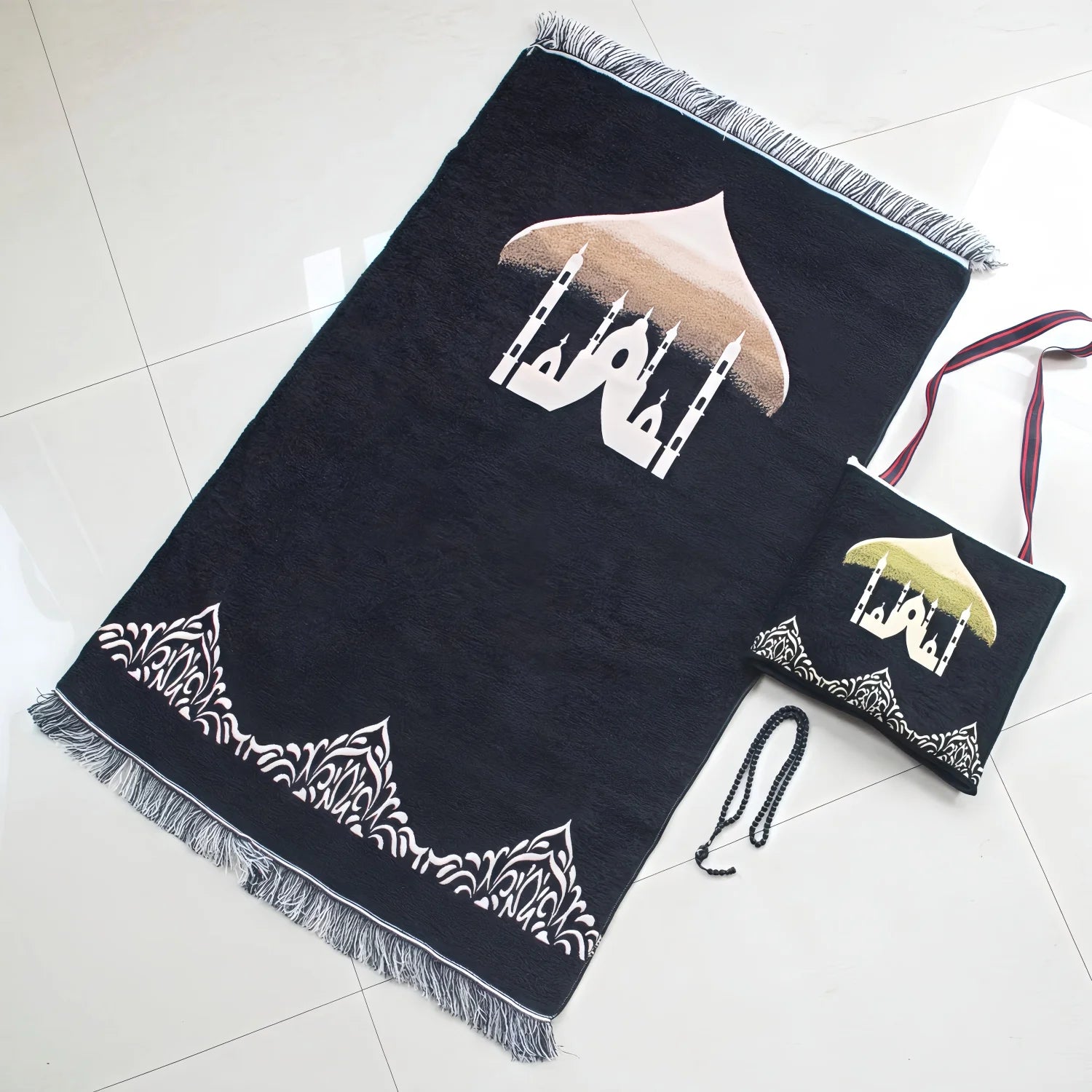 Muslim Prayer Rug With Portable Bag Prayer Beads Muslim Gift for Women Men Soft Mat Islam Gifts Set for Ramadan Eid Hajj Travel