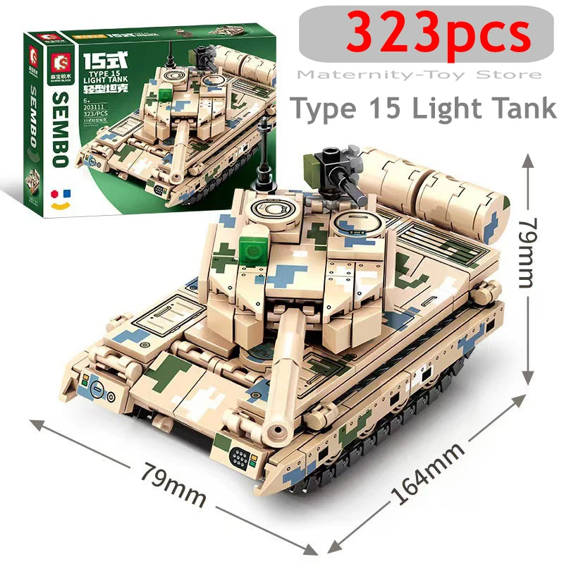 BLOCK Boys Military Type 15 Light Tank 99A 96 Main Battle Tank WW2 Model Building Blocks Army Soldiers Toys for