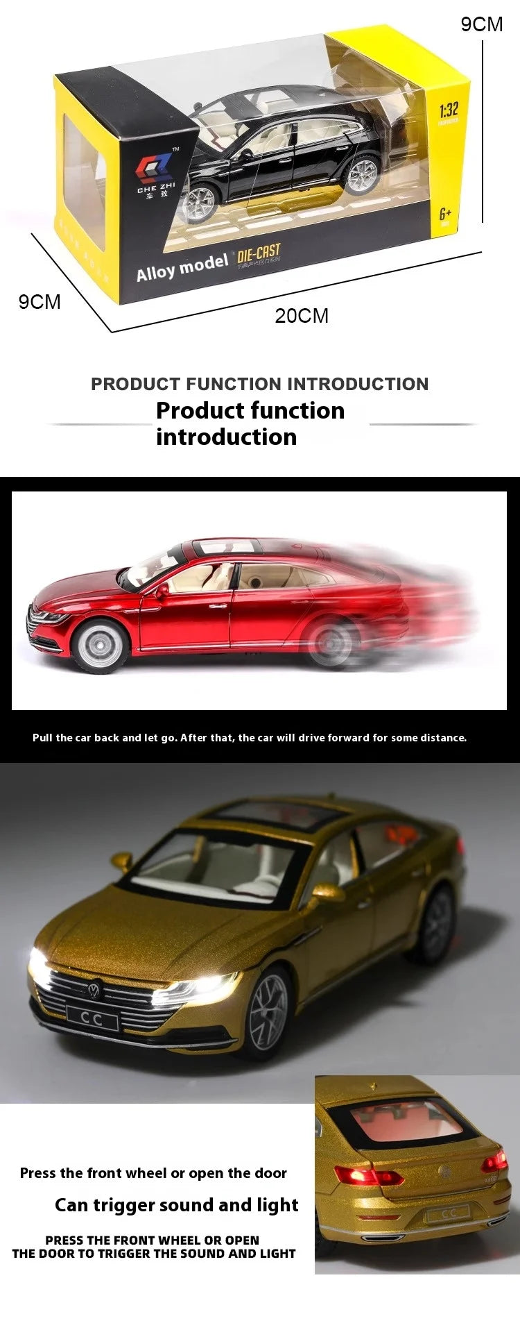 1:32 Scale Volkswagen CC Alloy Car Diecast Model Collect Hobby Model Ornaments Gift For Friend Boys Sound Light Pull Back Toys