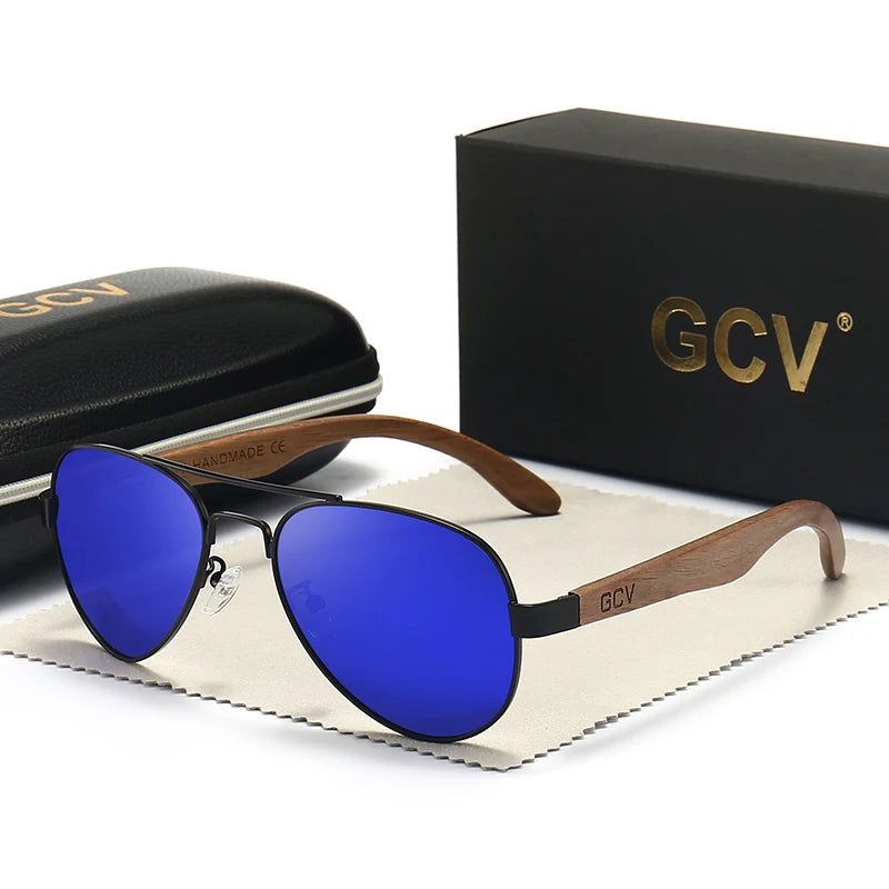 Handmade Wooden Pilot Polarized UV400 Mirror Sunglasses for Men Walnut Retro Eyewear