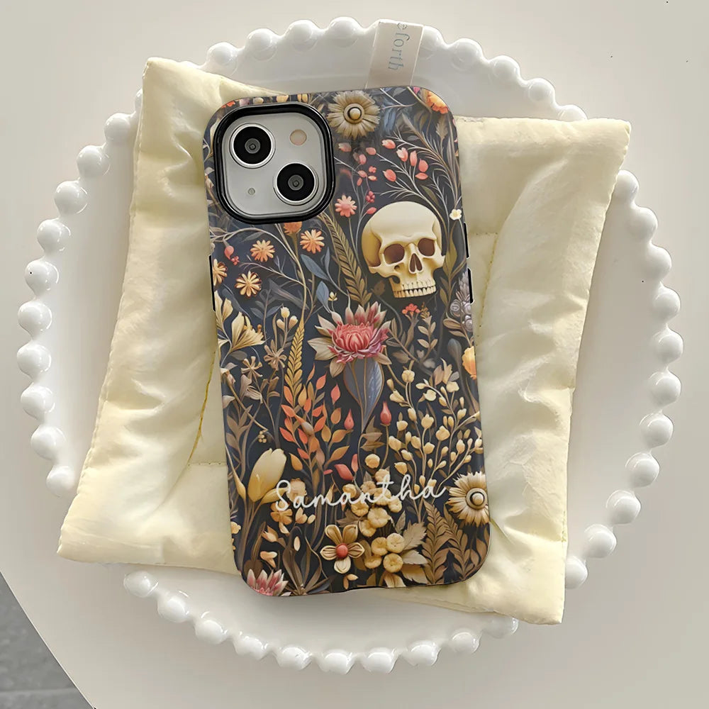 Fashion Embroidery Effect Skull Skeleton Phone Case For iPhone 16 15 Pro Max 16 Plus 2 in 1 Hard Protection Cover Funda