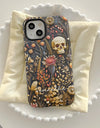 Fashion Embroidery Effect Skull Skeleton Phone Case For iPhone 16 15 Pro Max 16 Plus 2 in 1 Hard Protection Cover Funda