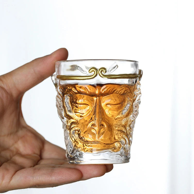 Sun Wukong Monkey Wine Glass 3d Whiskey Cup Short Drinking Liquor Glass Transparent Soju Brandy TeaCup Glassware For Wine Coffee