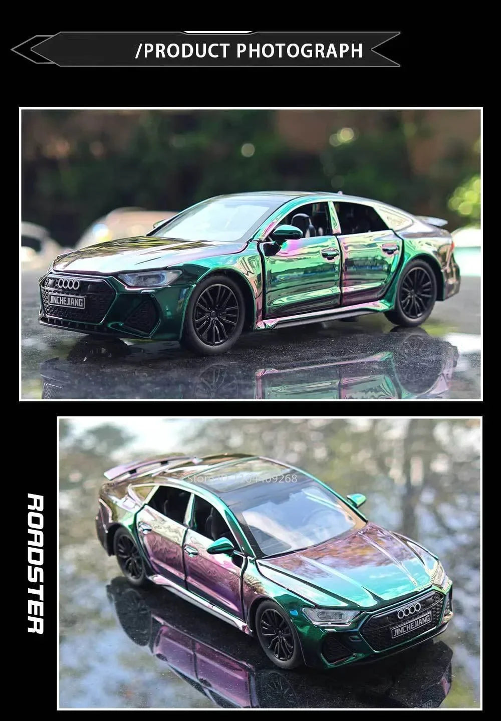 1:32 Scale RS7 RS6 Sports Car Toy Model Light Sound Pull Back Diecast Metal Miniature Vehicles Models Desktop Ornaments