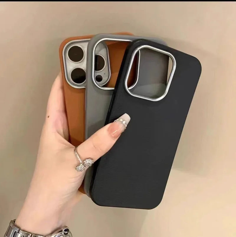 Luxury Matte Leather Phone Case For iPhone 17 16 15 14 Plus 16E Protection Shockproof Cover