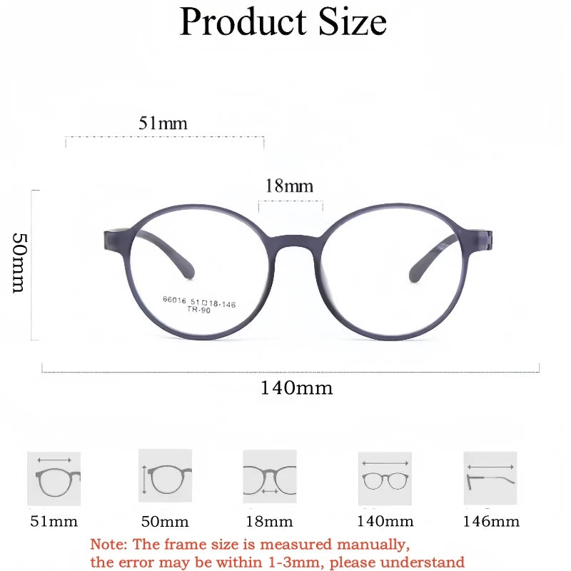Lightweight Flexible Retro Round Plastic Eyeglasses Frames