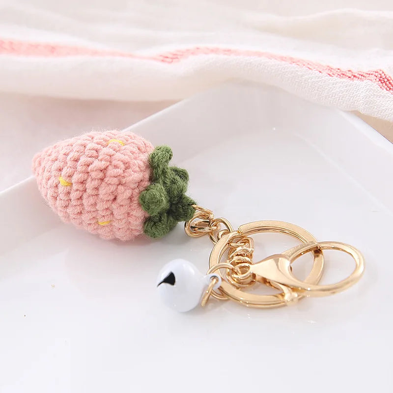5 Pcs Handmade Weaving Keychain Wool Crochet Unique Knitted Pendant Keyring Strawberry Watermelon Orange Pendant Key Chain Gifts