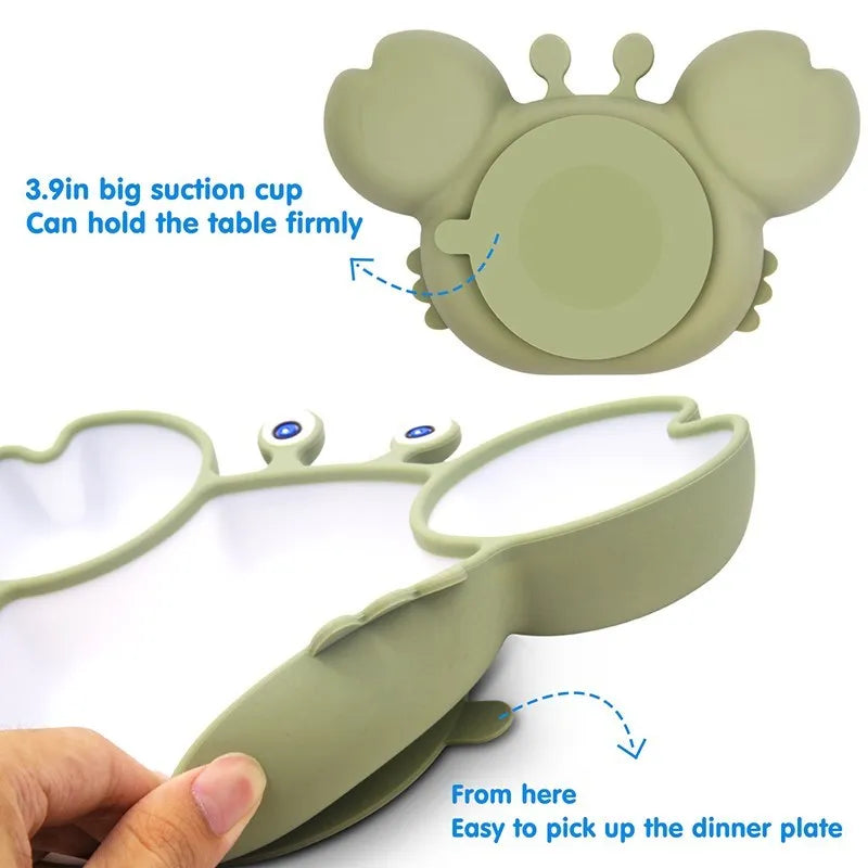 Baby Dish Baby Bowls Plates and Spoons Set Crab Kawaii Dishes Food Silicone Feeding Bowl Non-Slip Babies Tableware Kids Stuff