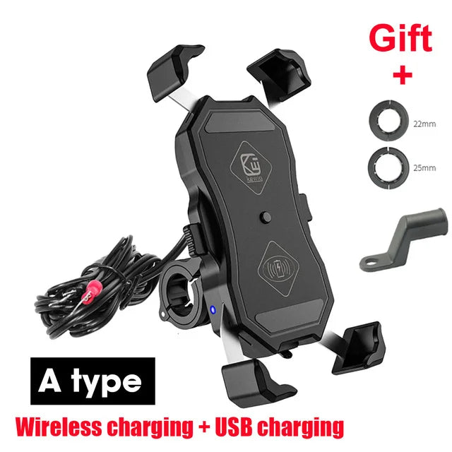 Upgraded Motorcycle Phone Holder 15W Wireless Charger USB QC3.0 Fast Charging Bike Smartphone Stand 360 Cellphone Support