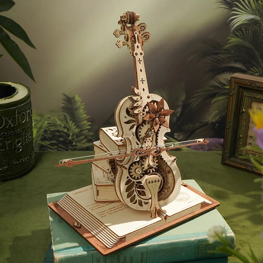 3D Wooden Puzzle ROKR Funny Magic Cello Mechanical Music Instrument Creative Toys for Child  AMK63