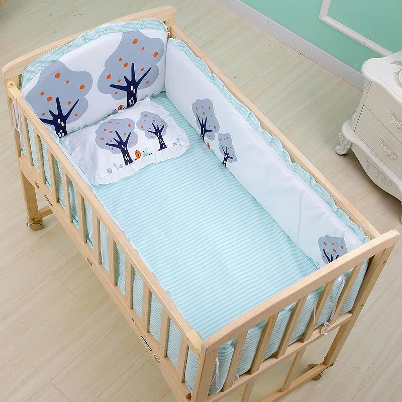 6-Pcs Cotton Nursery Crib Bedding Set – Unisex  Set with 4 Bumpers, Mattress & Pillow