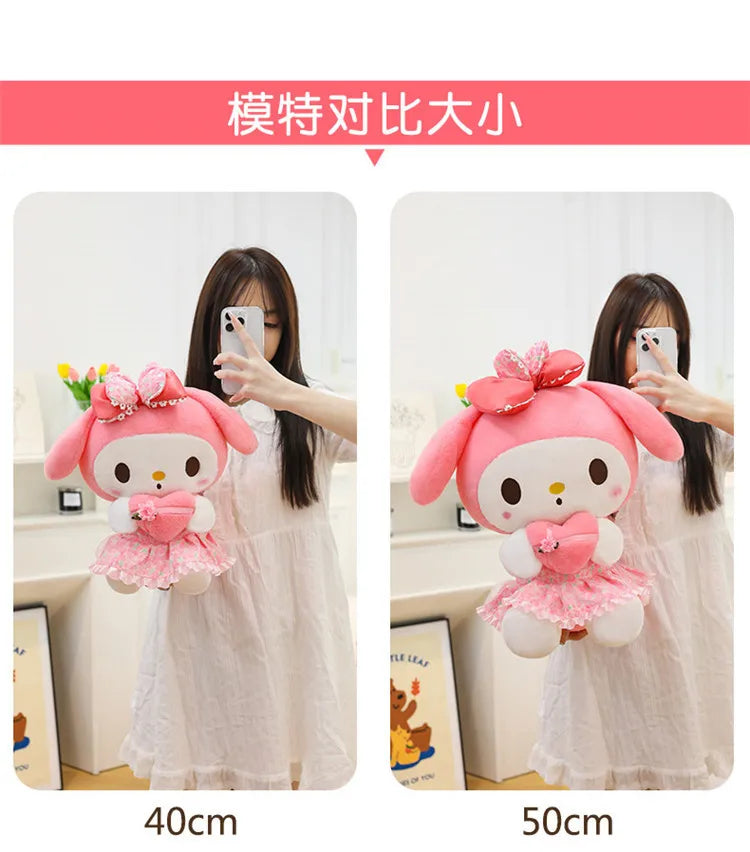Kawaii Hello Kitty Plush Toy Cute Filled Doll for Kids Birthday Gift Lovely My Melody Kuromi Floral Stuffed Animal Soft Large