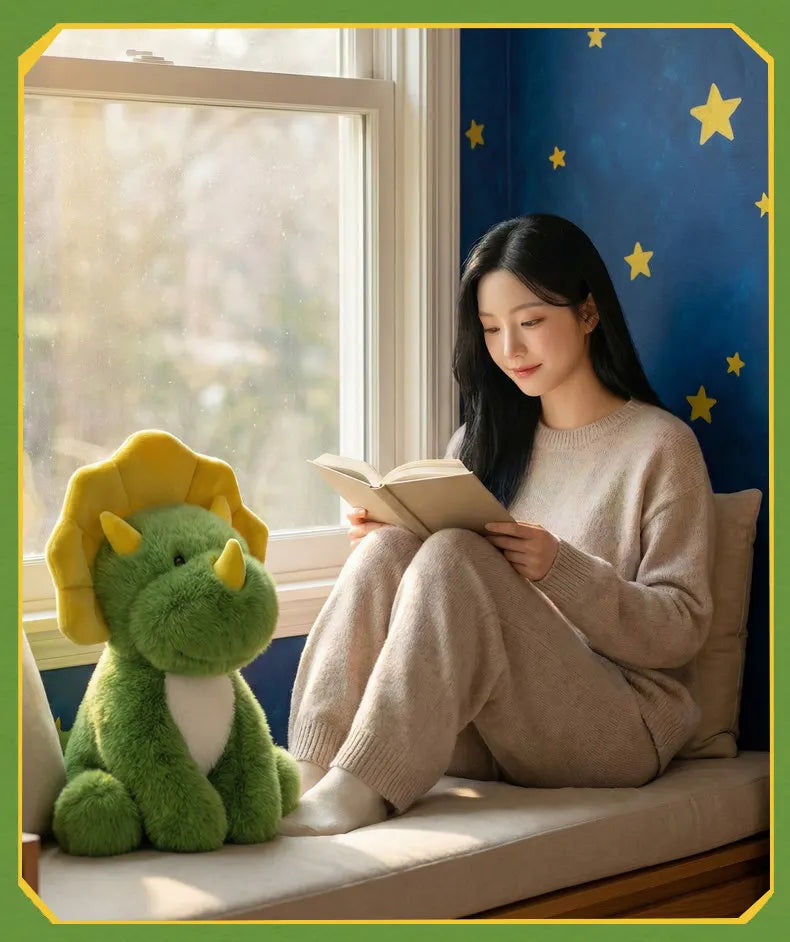 Green Triceratops Dinosaur Plush Stuffed Animal Pillow