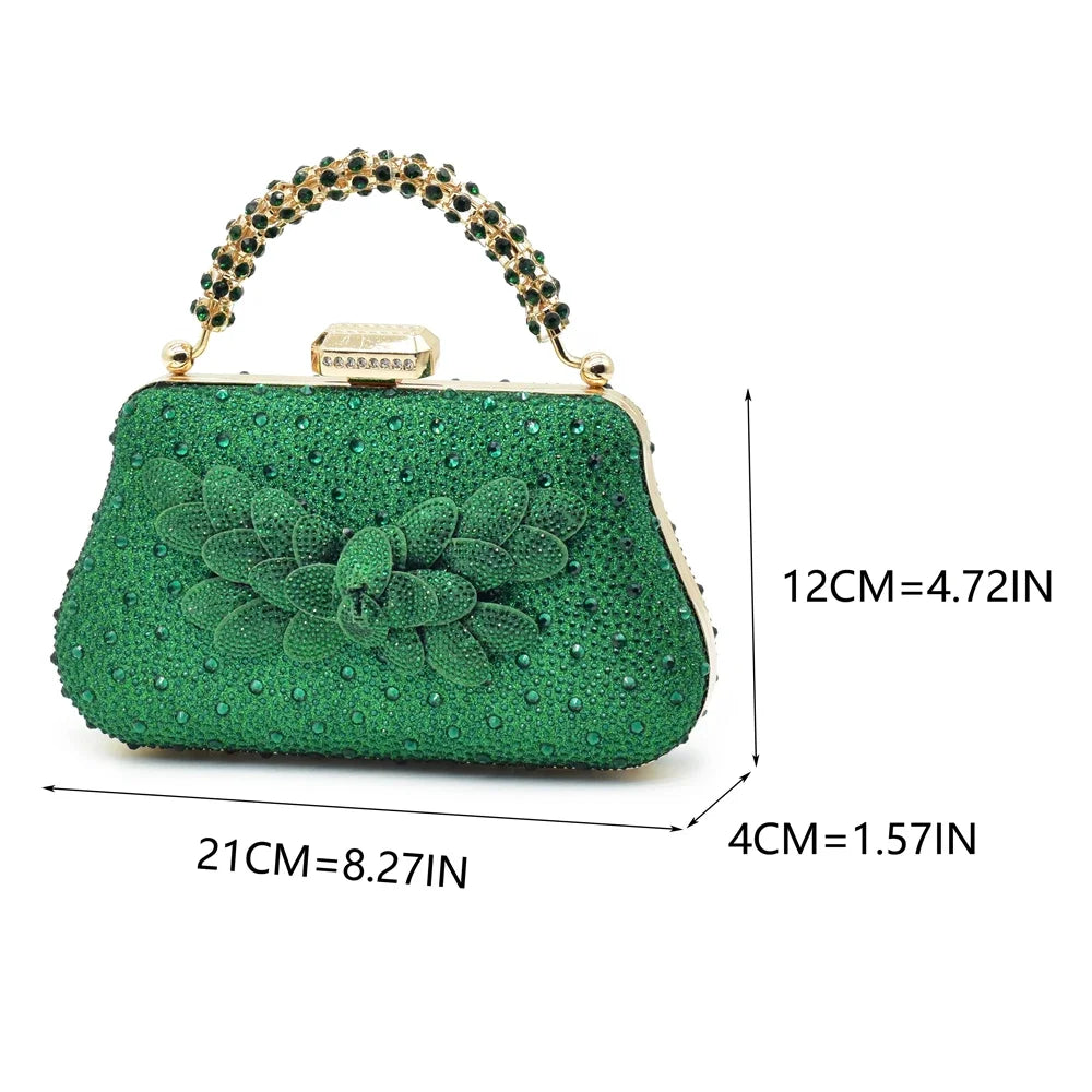 Italian Design Luxury Women's Pointed Toe Shoes Bag Set Full Diamond Decoration Party Women Shoes Fashion