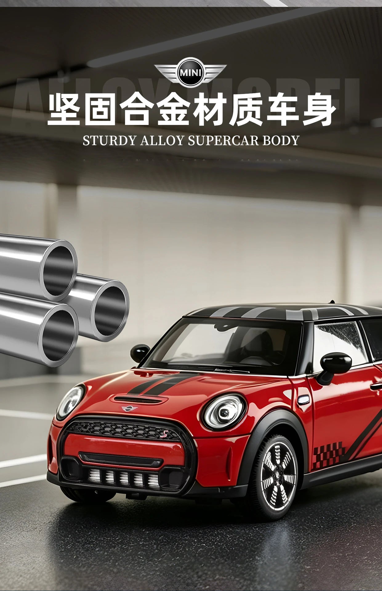 1 24 Scale Mini Cooper S Modified Diecast Pull Back Model Car with Sound and Light