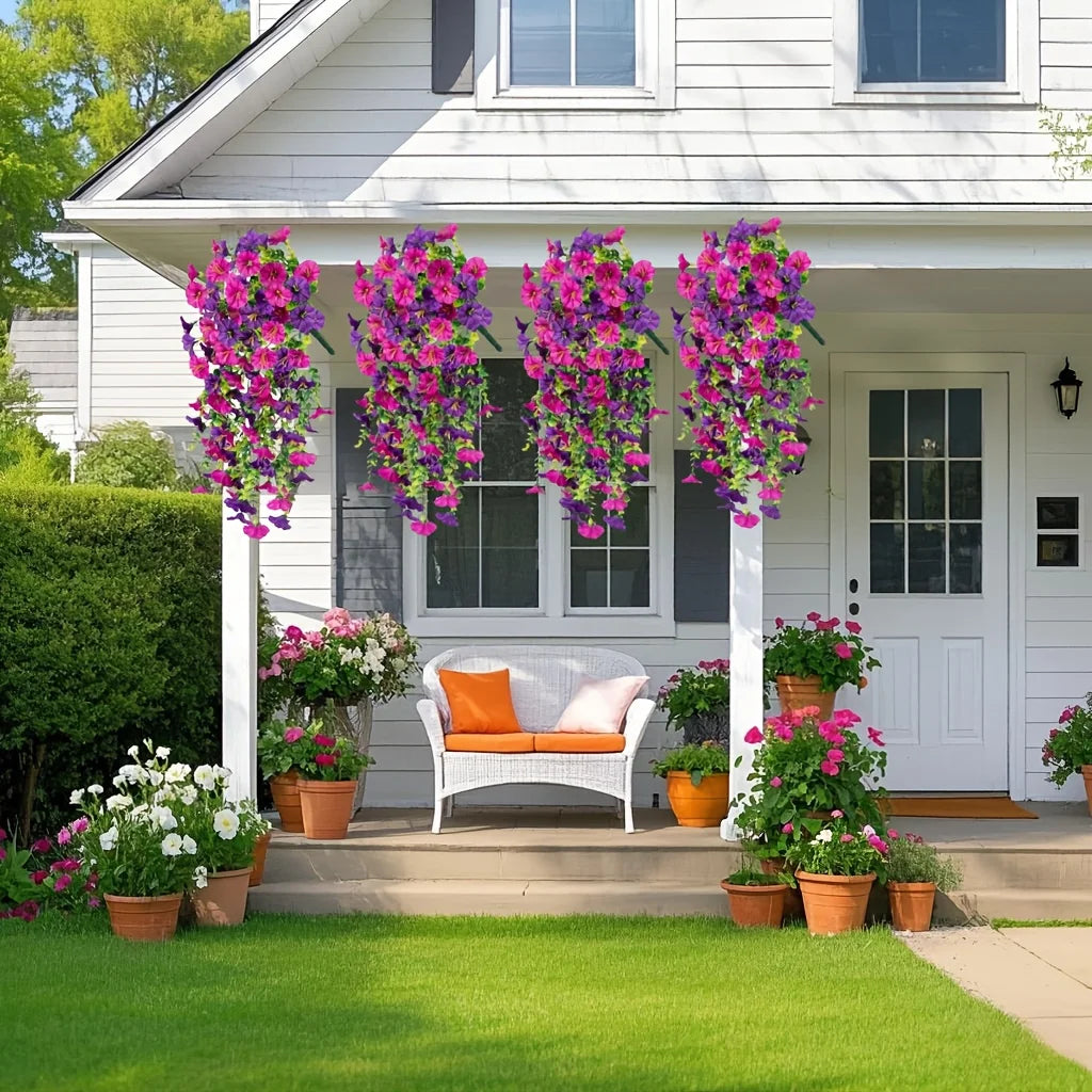 4PCS Morning Glory Artificial Flowers Hanging Vines Fake Plant Flower Garlands for Wedding Yard Home Garden Outdoor Decoration