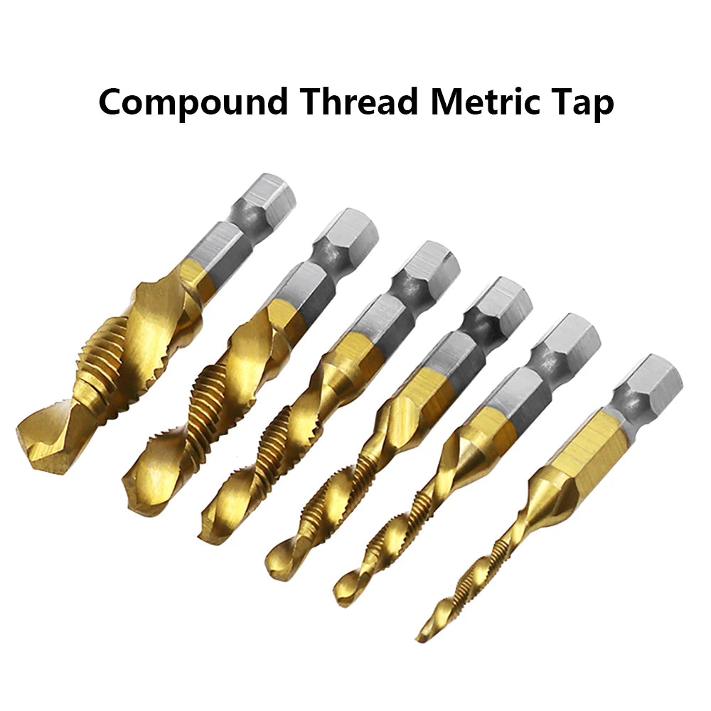 1pcs Hex Shank Titanium Plated HSS Screw Thread Metric Tap Drill Bits Screw Machine Compound Tap M3 M4 M5 M6 M8 M10 Hand Tools