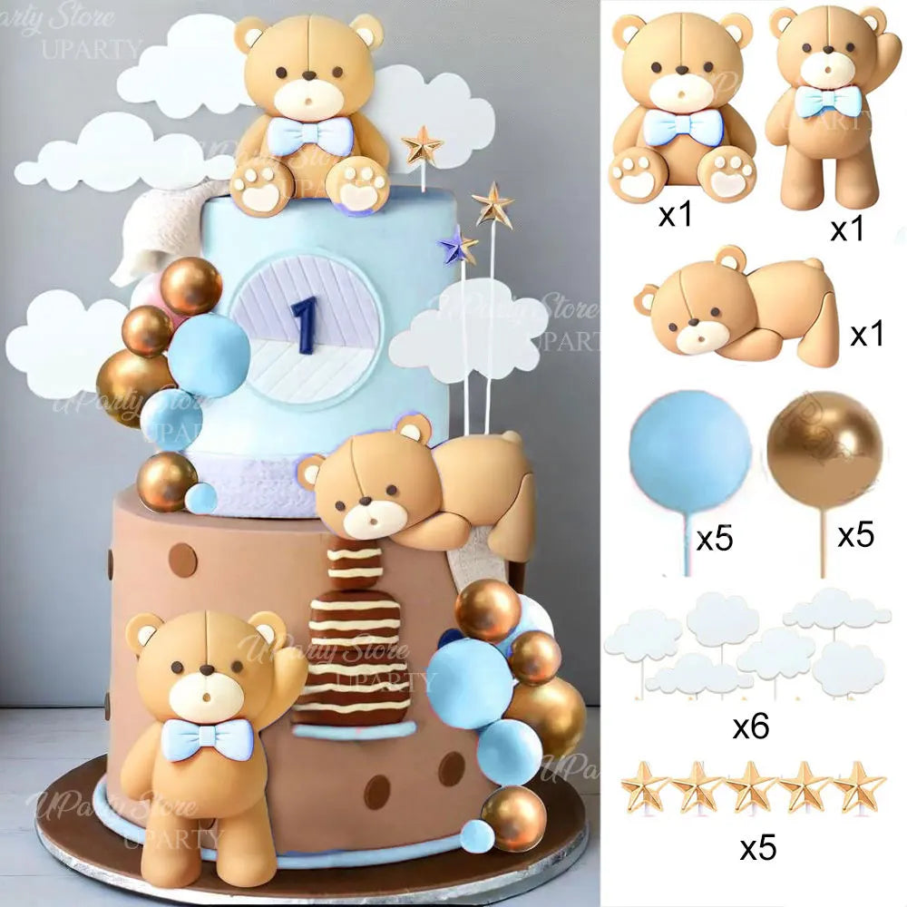 1 Set Pink Bear Cake Toppers Boho Rainbow Nude  Pink Balls Cake Decorations for Birthday Baptism  Shower Party Favor