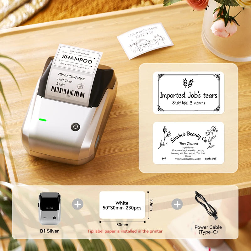 B1 Portable Label Printer, Bluetooth Wireless Mini Thermal Label Maker 20–50mm, Inkless Sticker Printer for Home & Business
