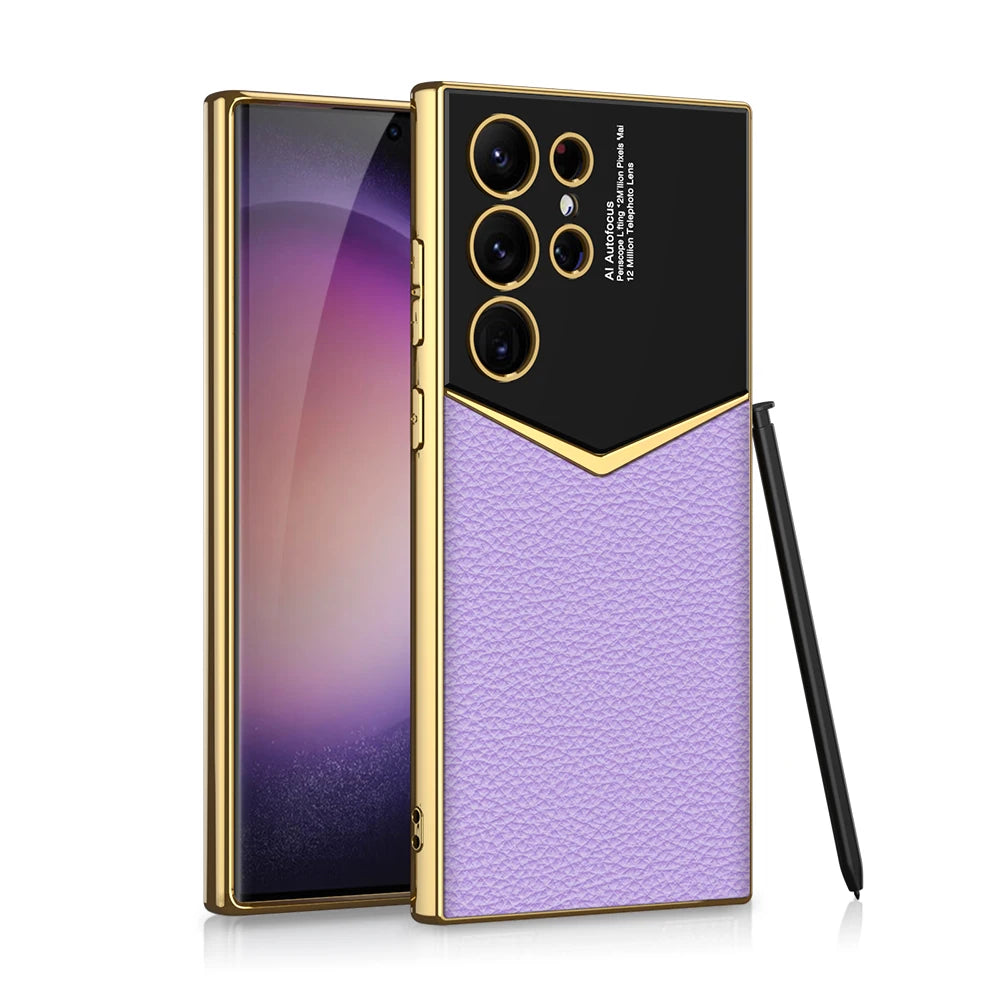 Electroplated Leather Shockproof Case for Samsung Galaxy S26 / S25 / S24 Ultra – Full Coverage Soft Silicone Protective Back Cover with Card Holder