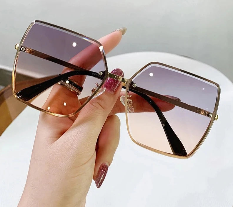 Fashion Rimless Sunglasses Women Square Glasses Luxury Shades