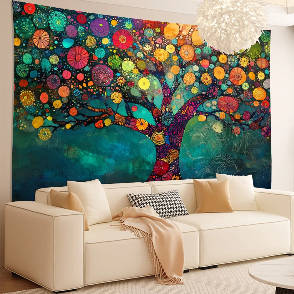 Tree of Life Art Tapestry Rainbow Canopy Living Room Sofa Backdrop Bohemian Home Art Room Decor