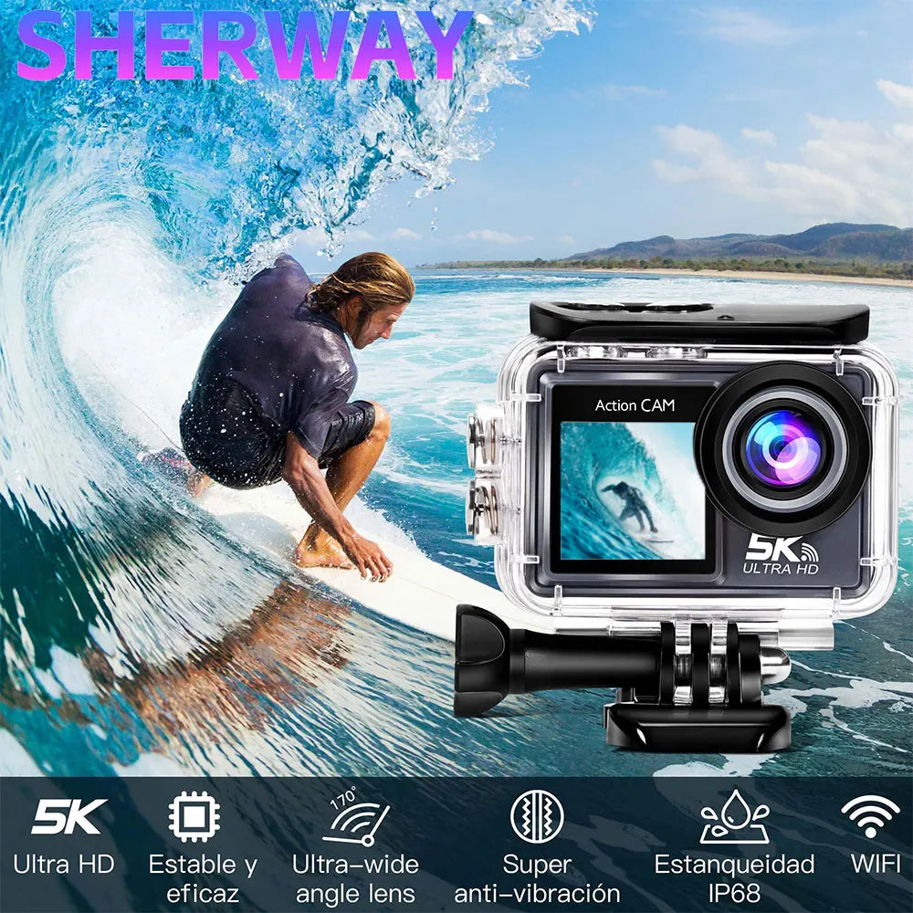 5K Action Camera Pro WiFi Waterproof Sports Camera with Remote Control EIS 1080P 60FPS for Bicycle Motorcycle Helmet