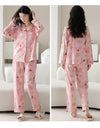 Women’s Winter 100% Cotton Pajama Set – Loose Fit, Turn-Down Collar, Long Sleeves, Cute Pink