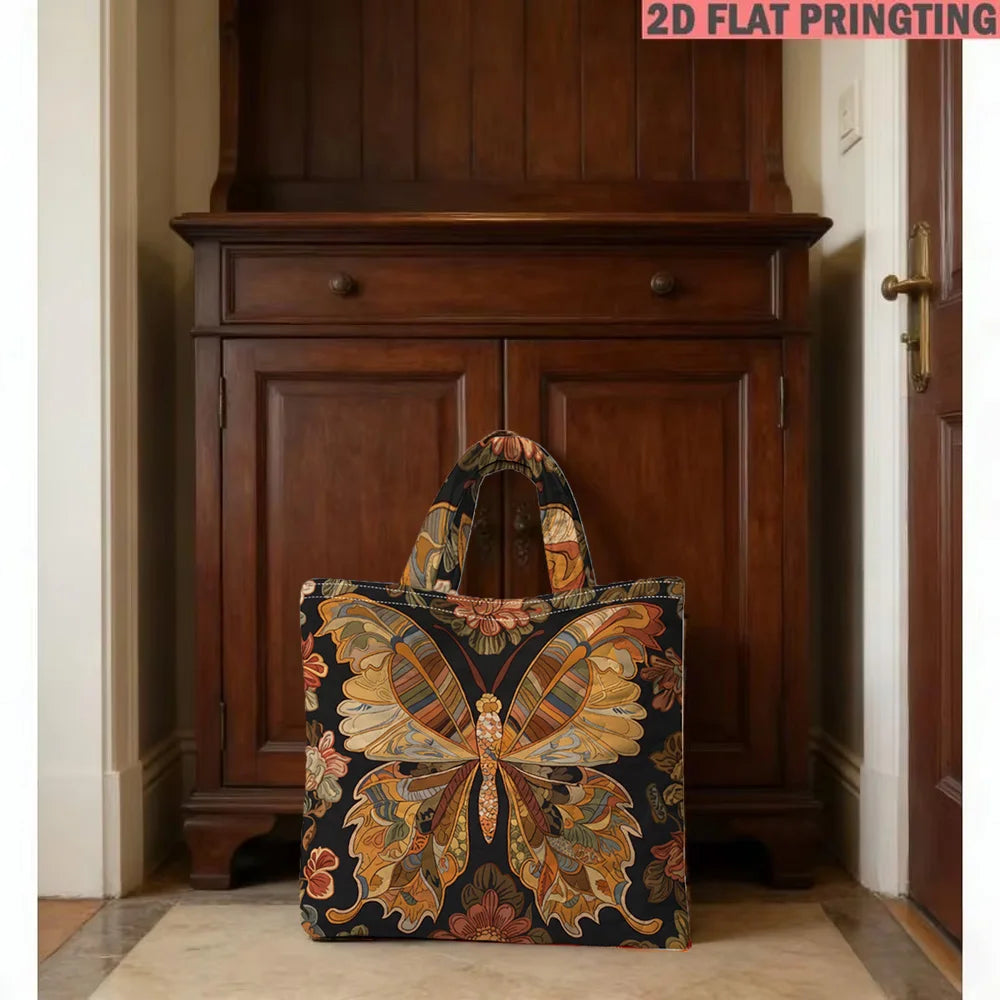 Butterfly Print Quilted Tote Bag Large Capacity Multi Functional Shoulder Handbag