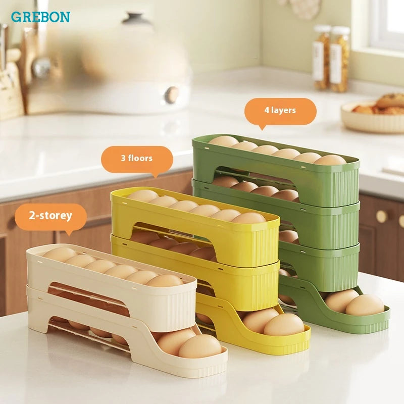 Multi-Layer Egg Storage Box – Automatic Rolling Slide Refrigerator Door Egg Holder Dispenser