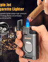 Cigar Lighter Triple Jet Flame Cigar Cutter Windproof Butane Refillable Torch Lighters 2 in 1 Multifunctional Ashtray Set