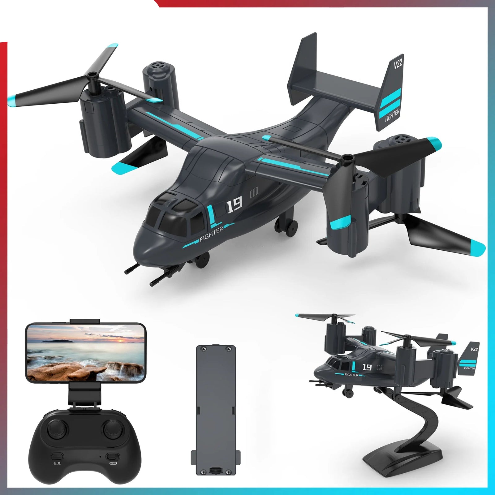 Remote Control Helicopter Drone 480P Camera Fighter UAV Land Air Mode Aircraft Brushless RC Drones for  Plane Toys