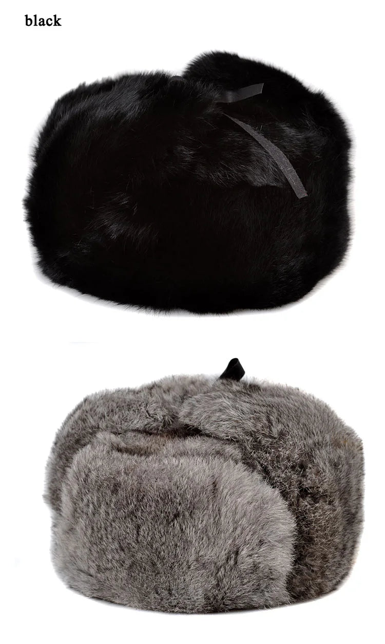 Winter Men Top Real Fur Rabbit Hair Bomber Hat Ear Warm Genuine Marten Head Warm Caps Best Gift For Dad Gorras