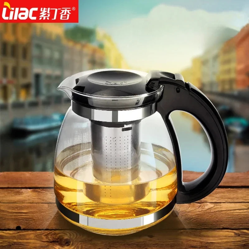 Heat Resistant Glass Teapot with Stainless Steel Strainer Large Capacity Tea Kettle 1.5L