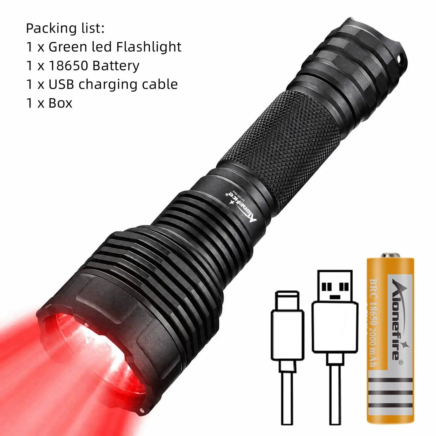 Red Light Rechargeable LED Flashlight
