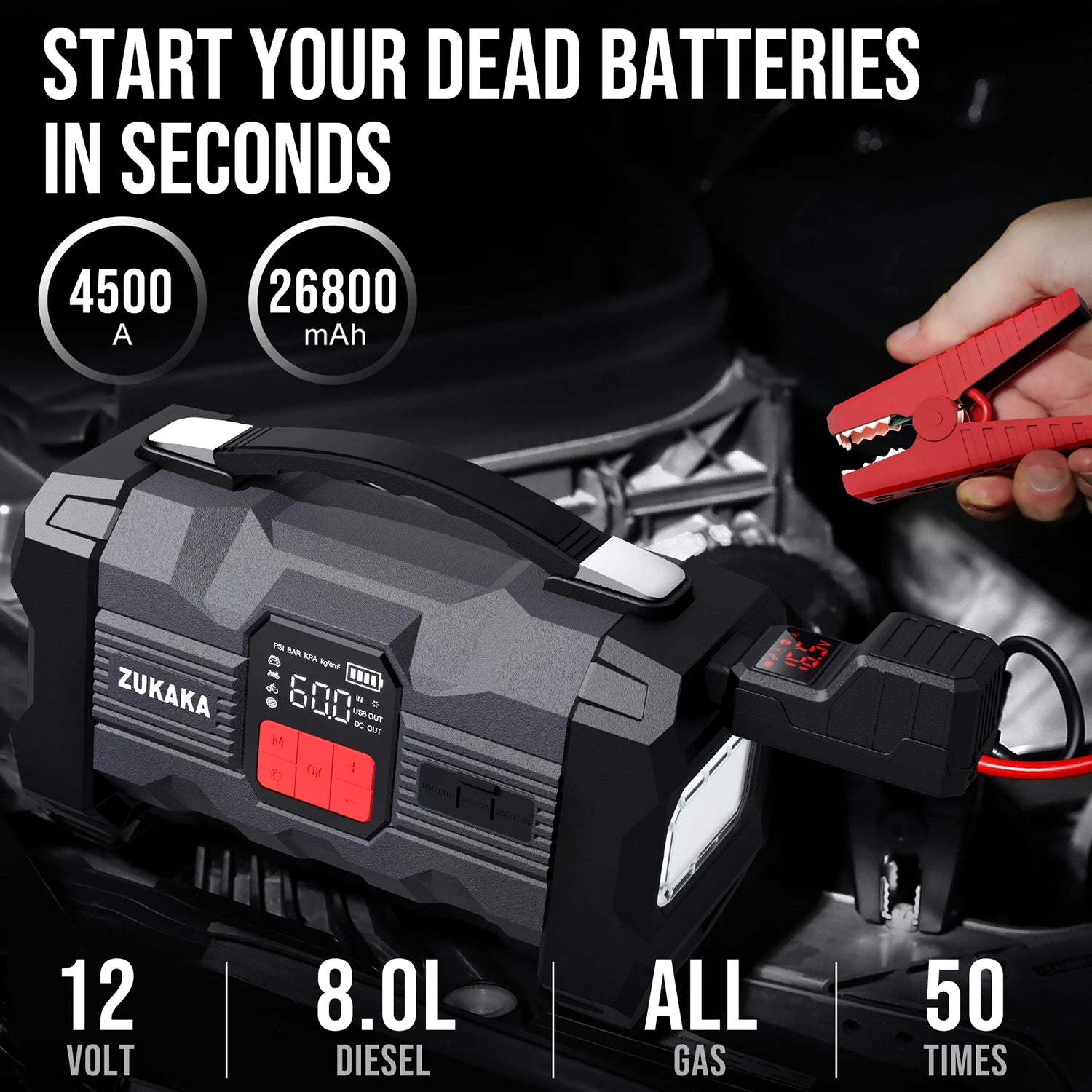 Car Jump Starter Power Bank Air Compressor Inflator Pump 4000A Portable Power Station Car Battery Charger Booster