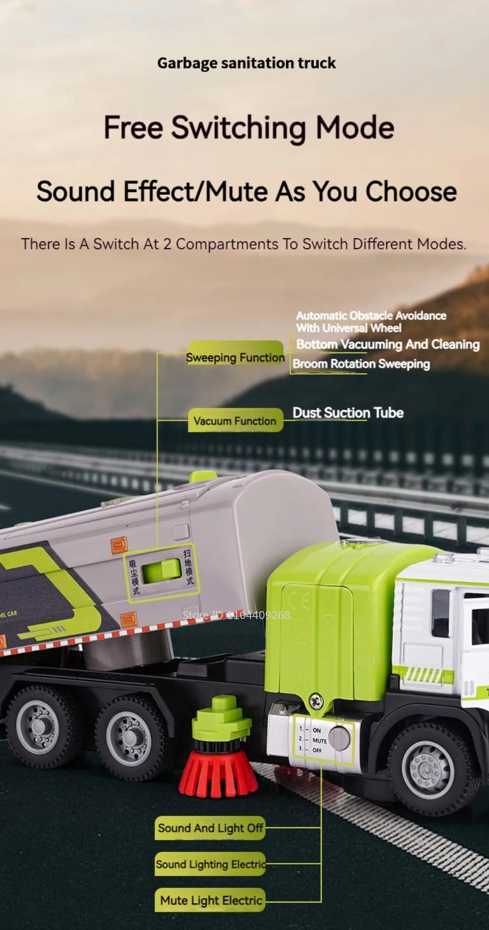 1:50 Electric Vacuum Cleaner Sweeper Garbage Truck Model Toy Alloy Diecast Light Sound Engineering Vehicle Gifts for