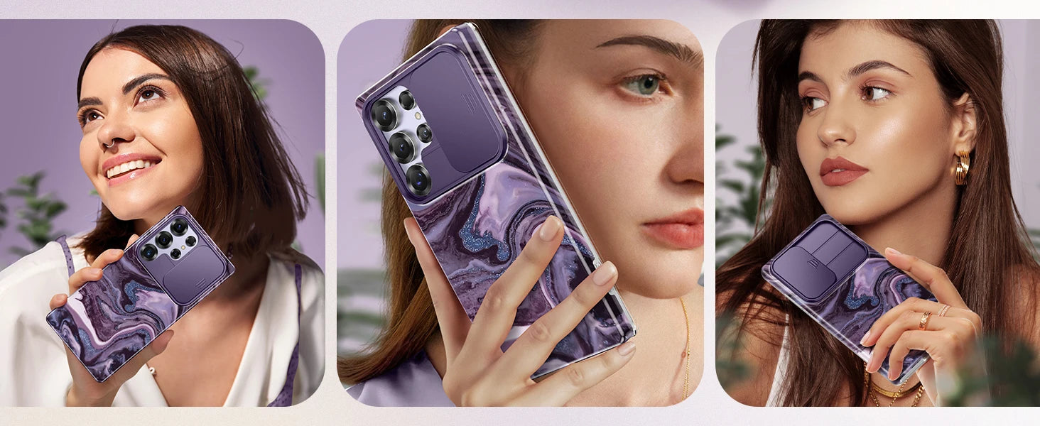 for Samsung Galaxy S25 Ultra Case with Slide Camera Cover Screen Protector Shockproof Drop Protection Marble Phone Cover