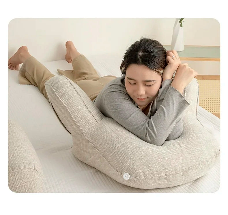 Reading Study Pillow,Bed Wedge with Arms and Pockets Bolster Back Support, Lumbar for Sofa,Office Chair Decorative Pillow