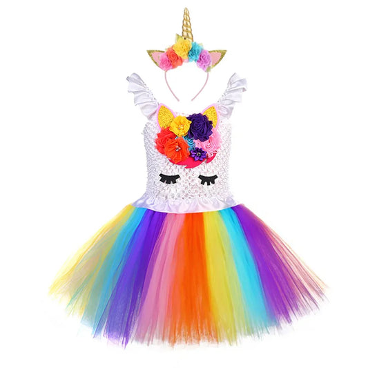 Unicorn Tutu Dress Set with Rainbow Headband