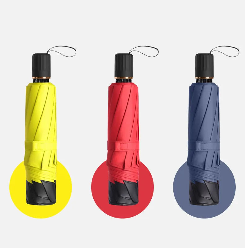 Triple Folding Windproof Reinforced Business Umbrella Dual Use Sun Rain Compact Travel Umbrella