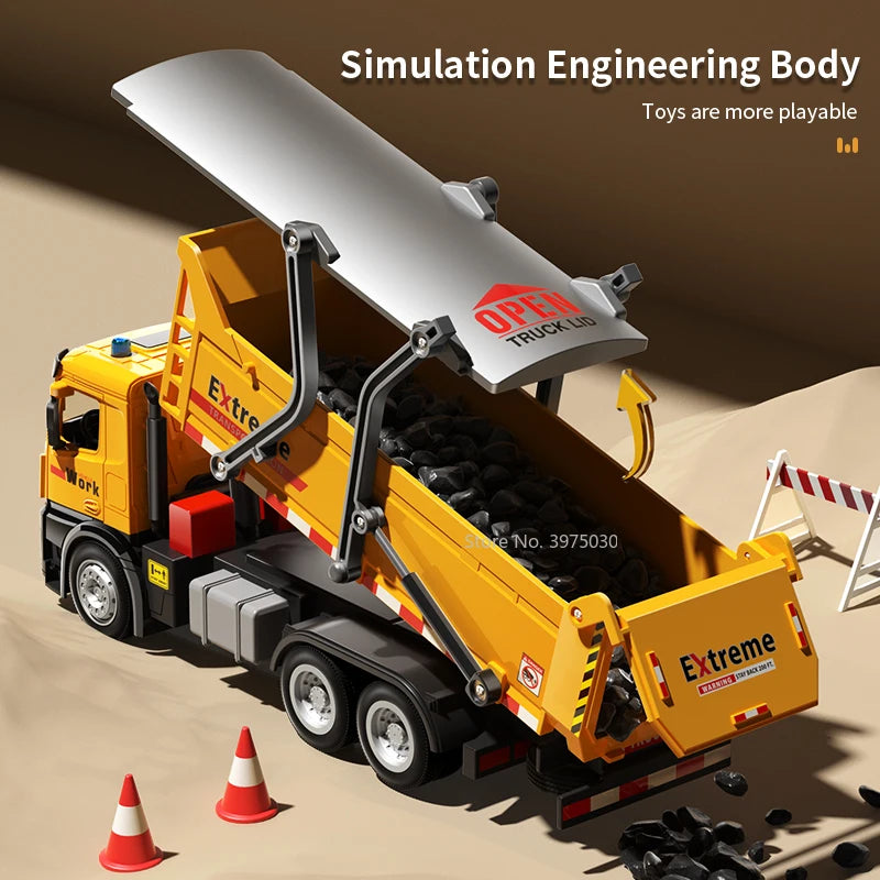 11.4 Inches Engineering Tipper Truck Vehicle Alloy Diecast Model Simulation Trailer Toy with Light Vocalize Rescue Truck for Boy