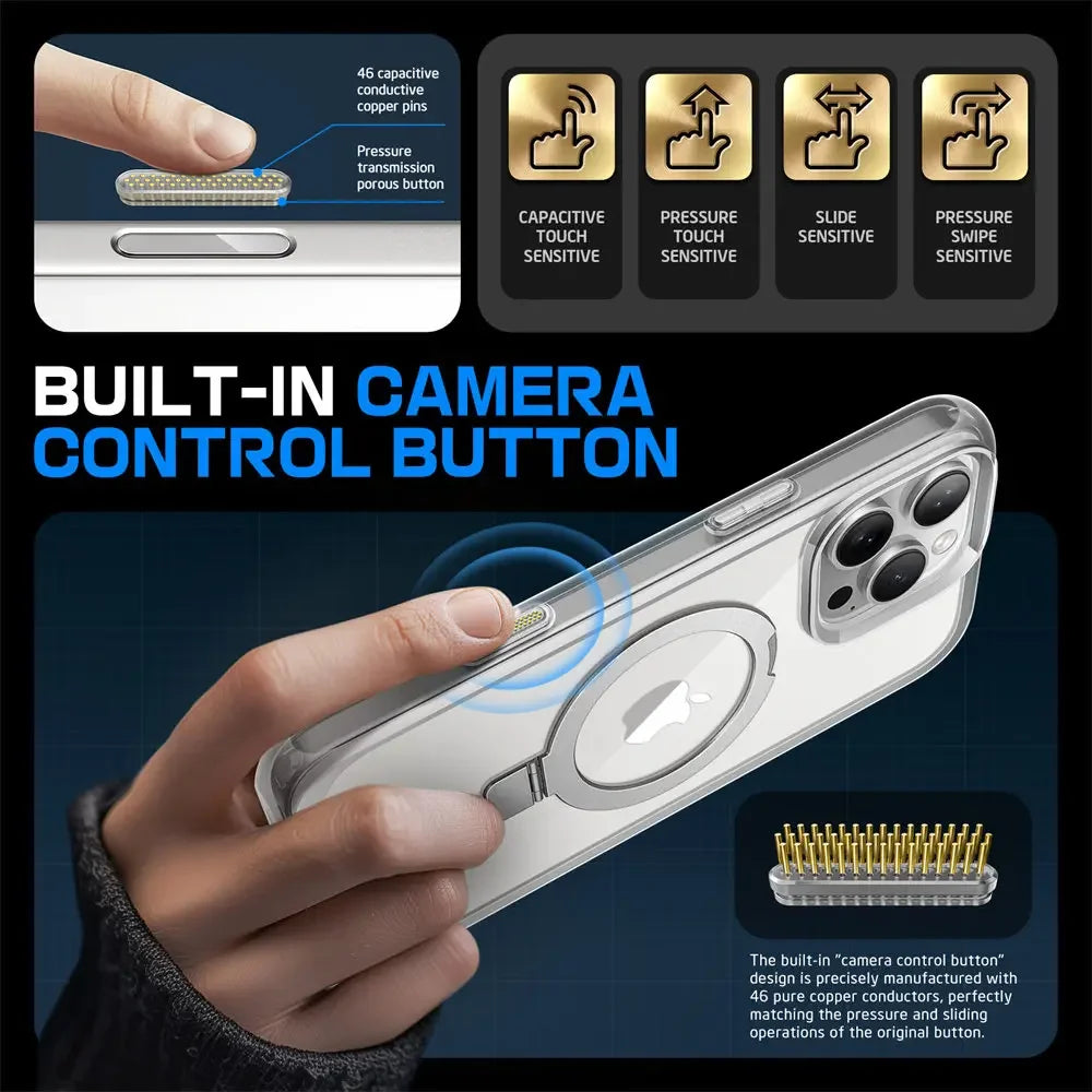 For iPhone 16 Pro Max Case with Camera Control Capture Button UB Mag Stand Series Slim Clear  MagSafe Phone Case