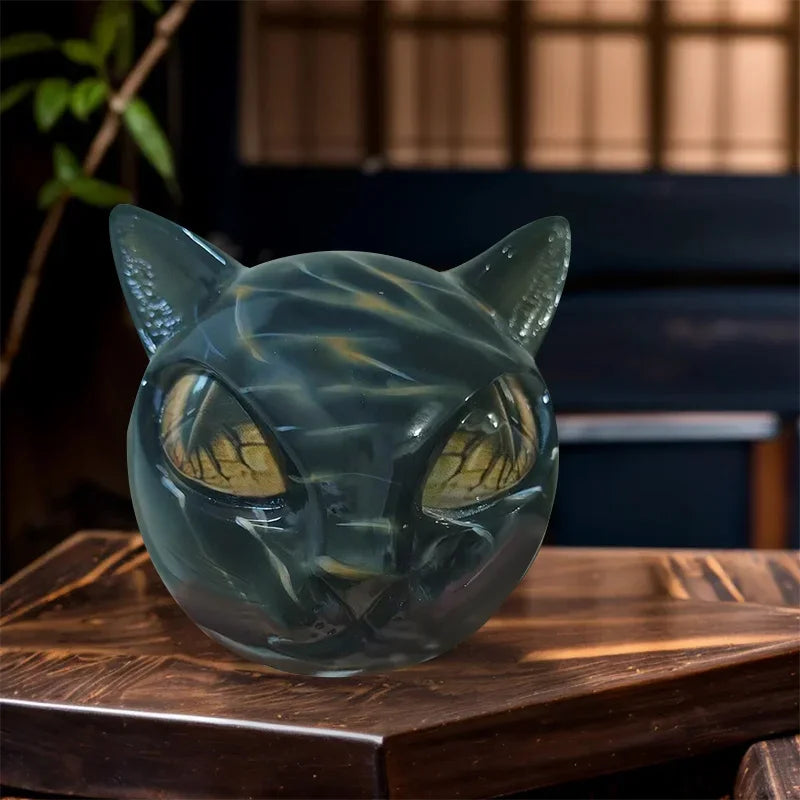 Black Cat Figurine Resin Cat Head Healing Stone Marble Texture Cat Stone Resin Cat Sculpture Ornament Cat Sculpture Craft
