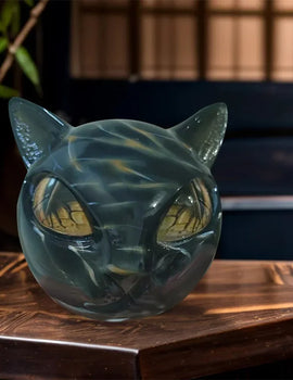 Black Cat Figurine Resin Cat Head Healing Stone Marble Texture Cat Stone Resin Cat Sculpture Ornament Cat Sculpture Craft